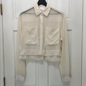 DKNY 100% Silk Sheer Organza Oversized Long Sleeve Blouse - Size Small